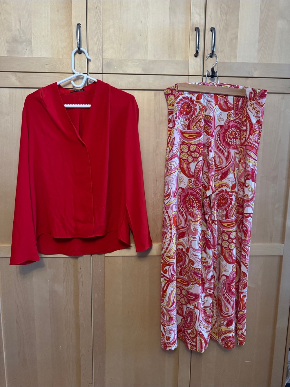 Red Paisley Wide-Leg Skirt - Women's Red Printed Skirt